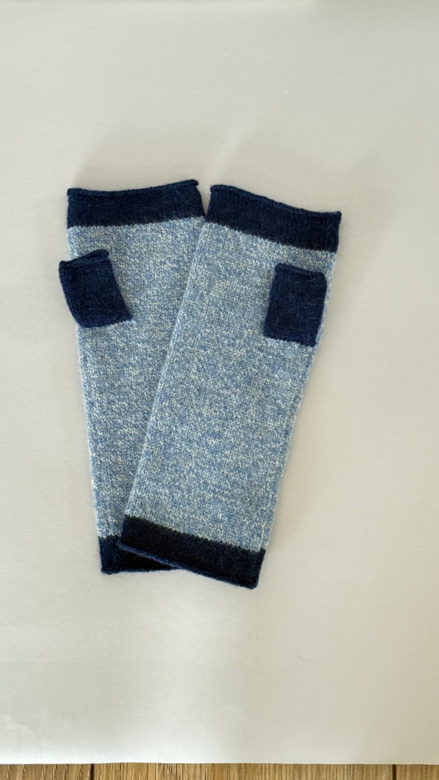 Mittens - Knitted fingerless marled mittens with contrast trims