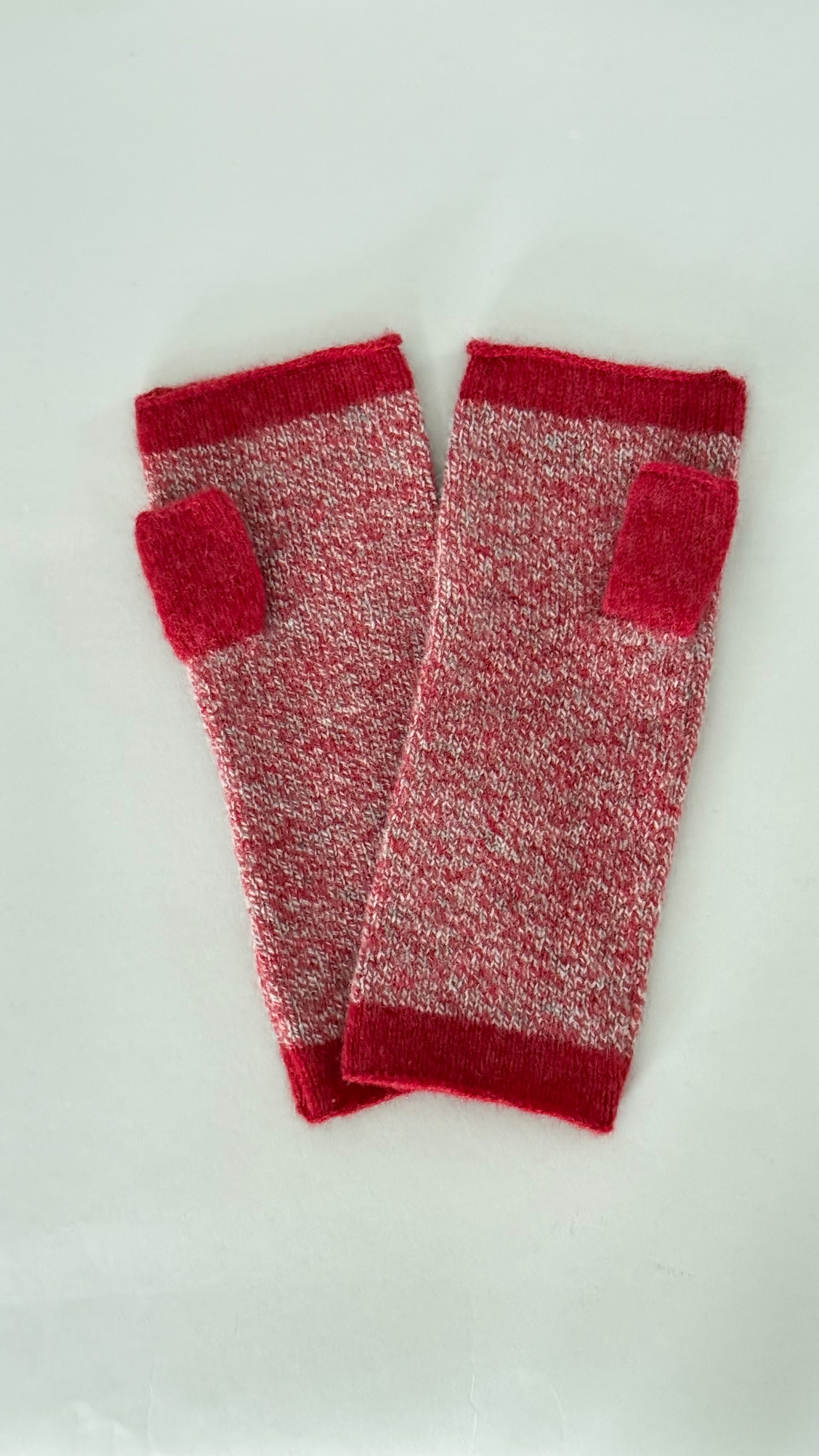 Mittens - Knitted fingerless marled mittens with contrast trims