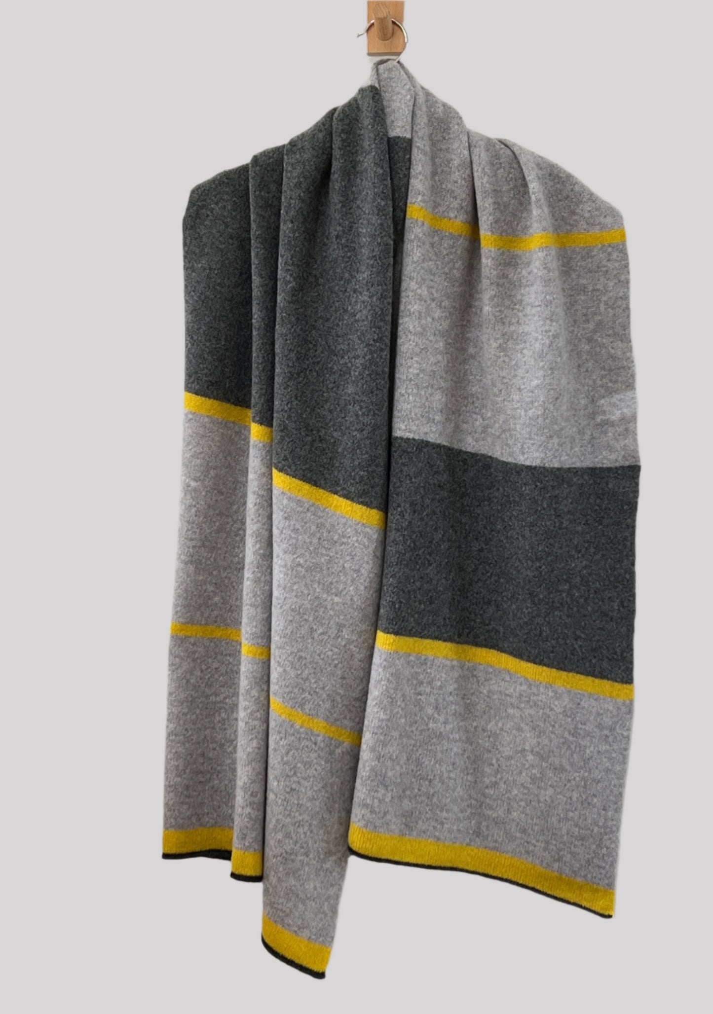 FinesseKnits knitted large merino lambswool scarf, shawl, wrap with yellow stripes