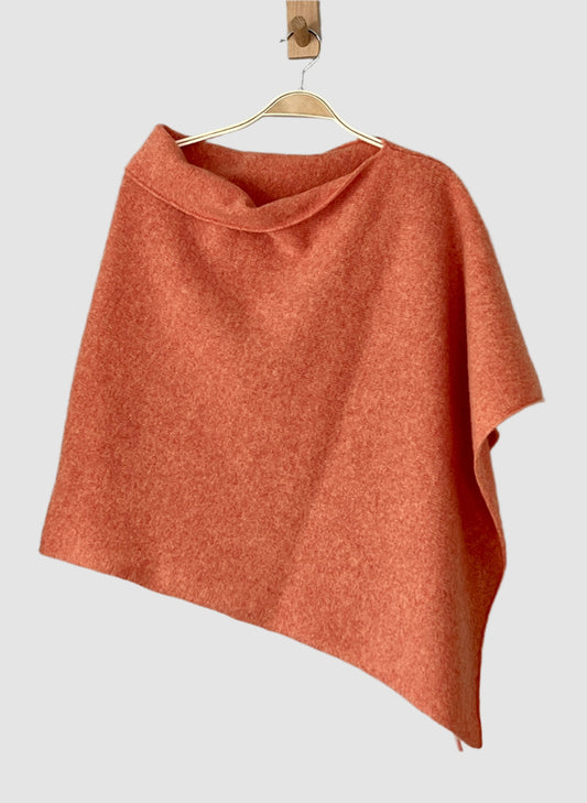 FinesseKnits orange poncho wrap merino lambswool