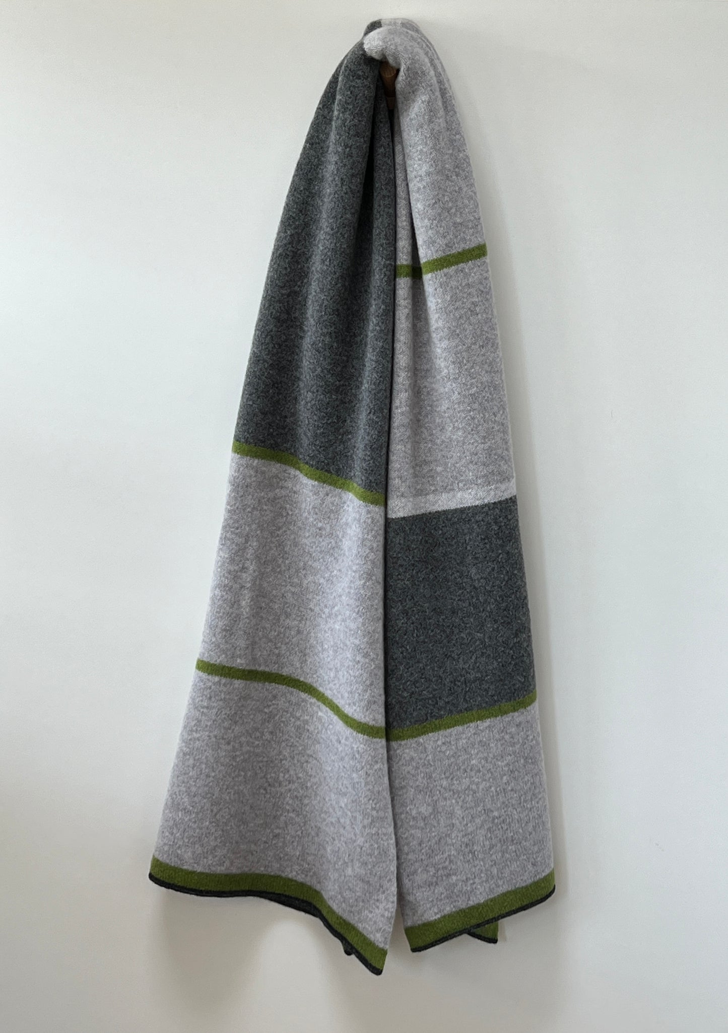 FinesseKnits knitted large merino lambswool scarf, shawl, wrap with green stripes