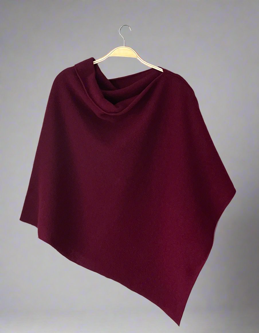 Poncho Bordeaux red merino lambswool
