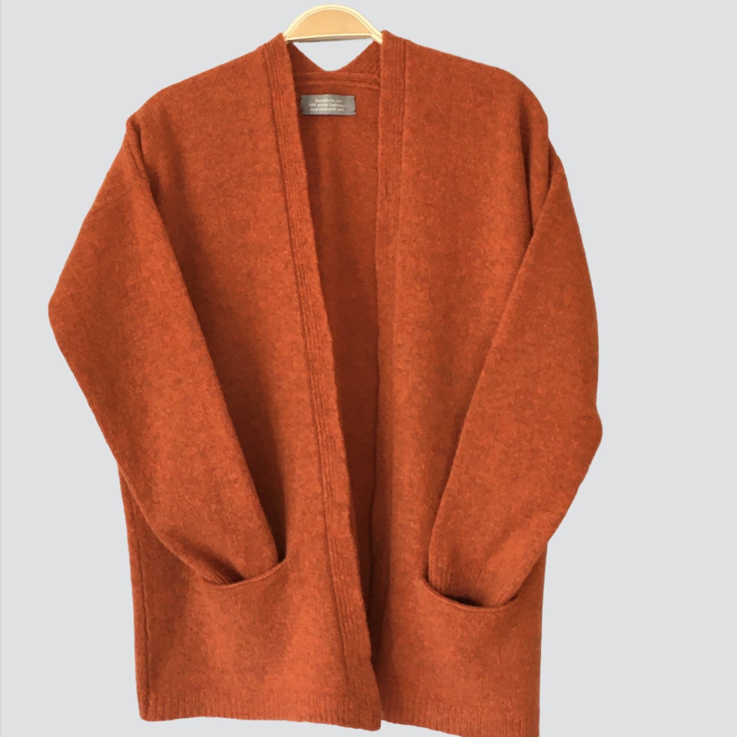 burnt orange merino lambswool cardigan FinesseKnits