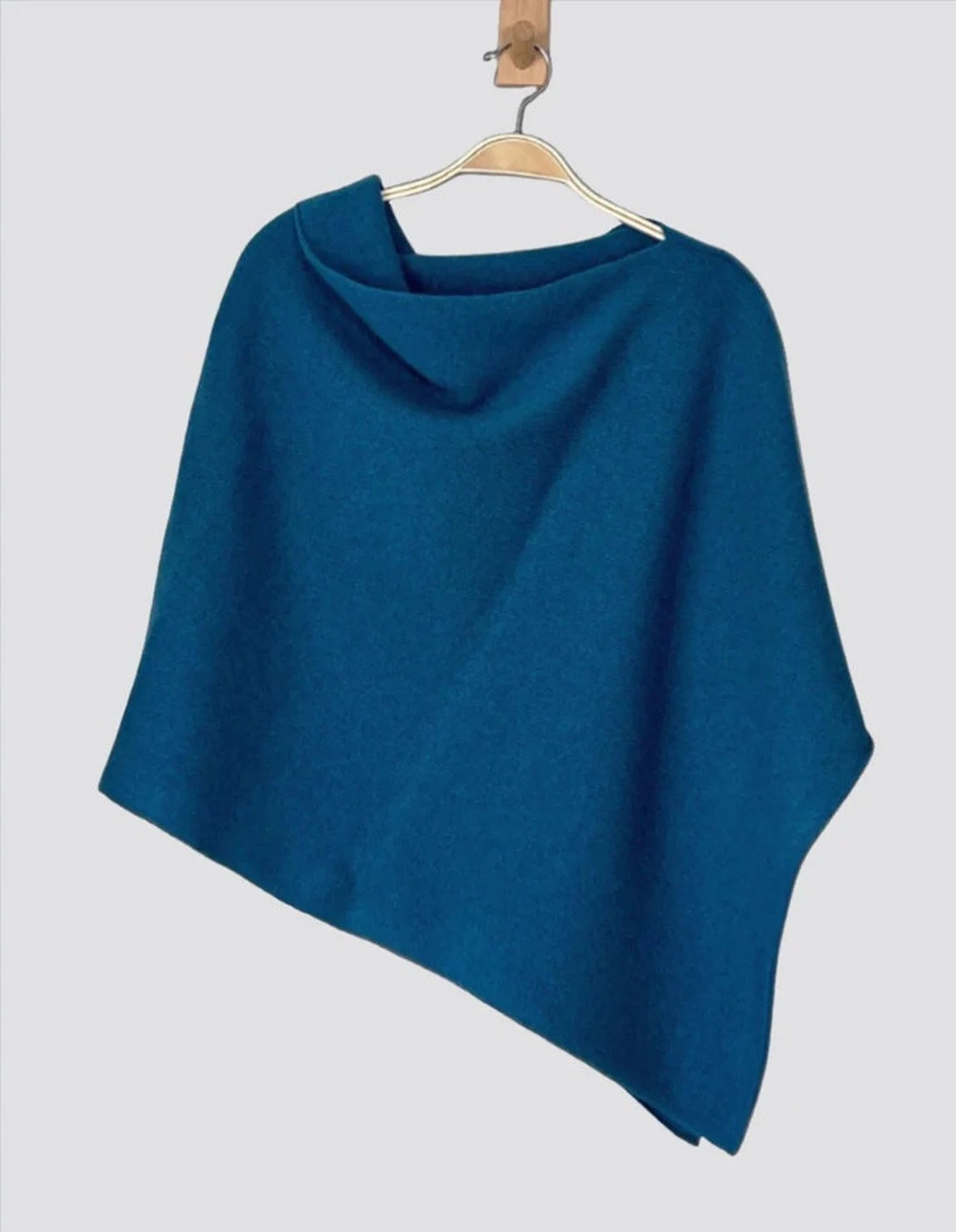 Poncho Neptune blue merino lambswool