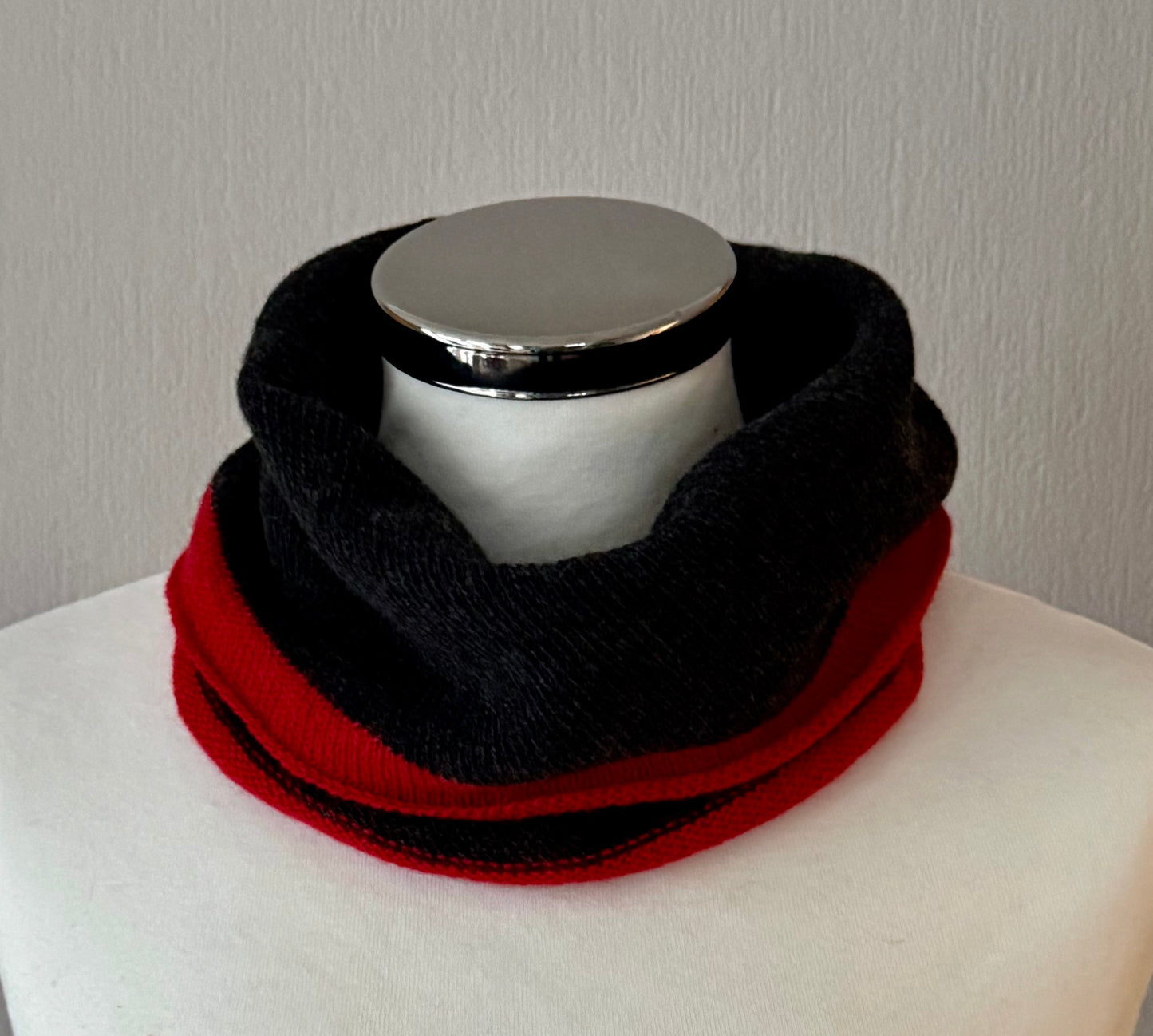 Snood - Unisex knitted soft merino lambswool light weight neck warmer with contrast trim