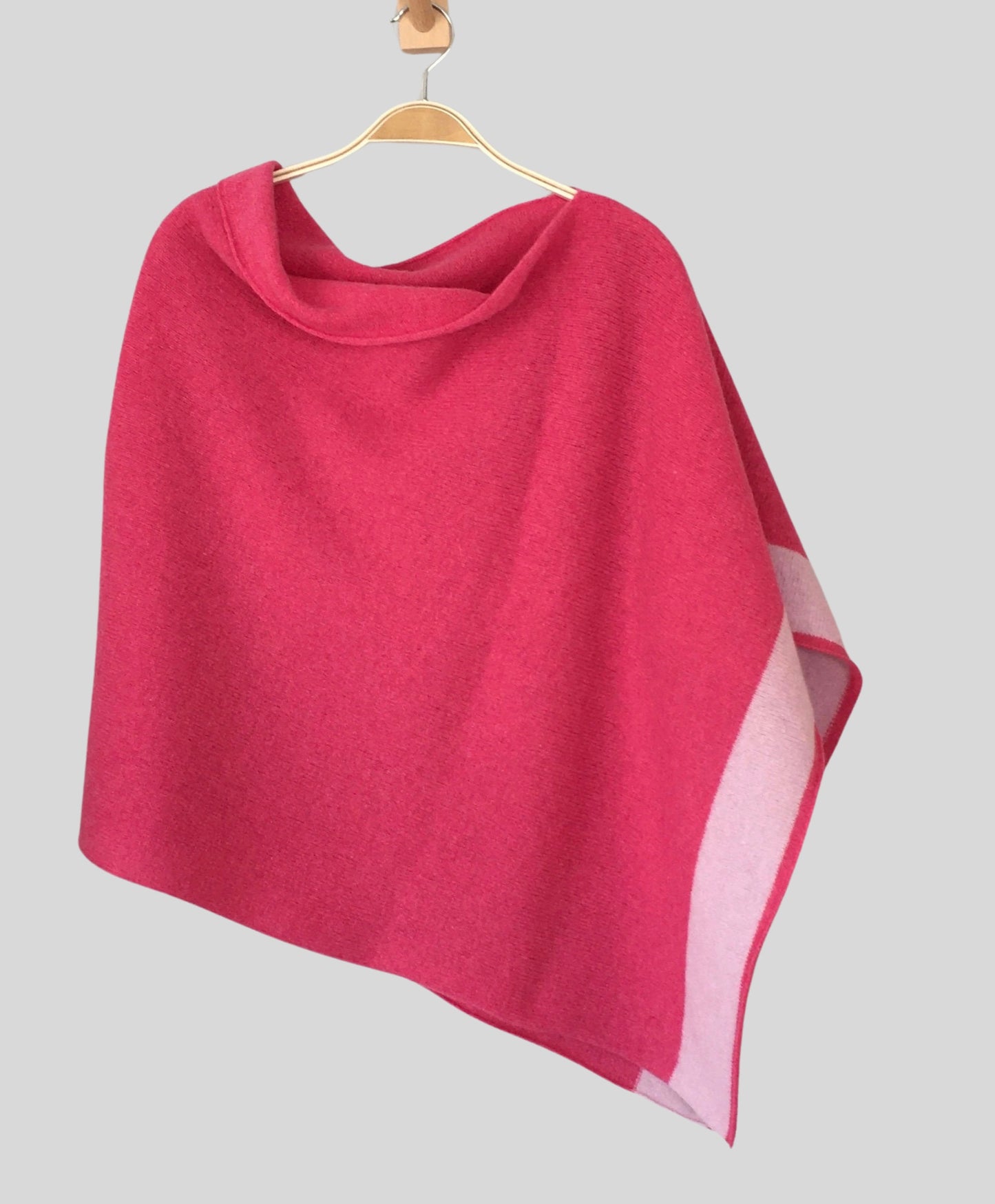 Poncho fuchsia pink with blush pink border merino lambswool
