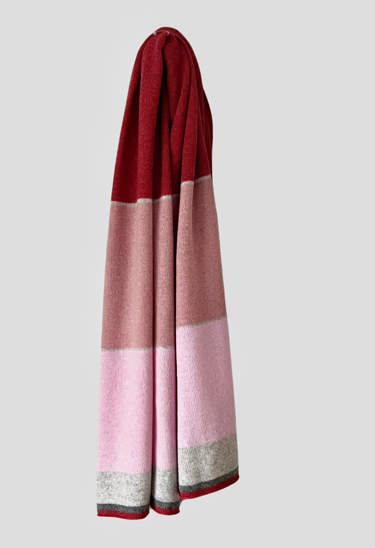 Scarf Wrap Shawl in pink stripes with touch of grey soft merino lambswool