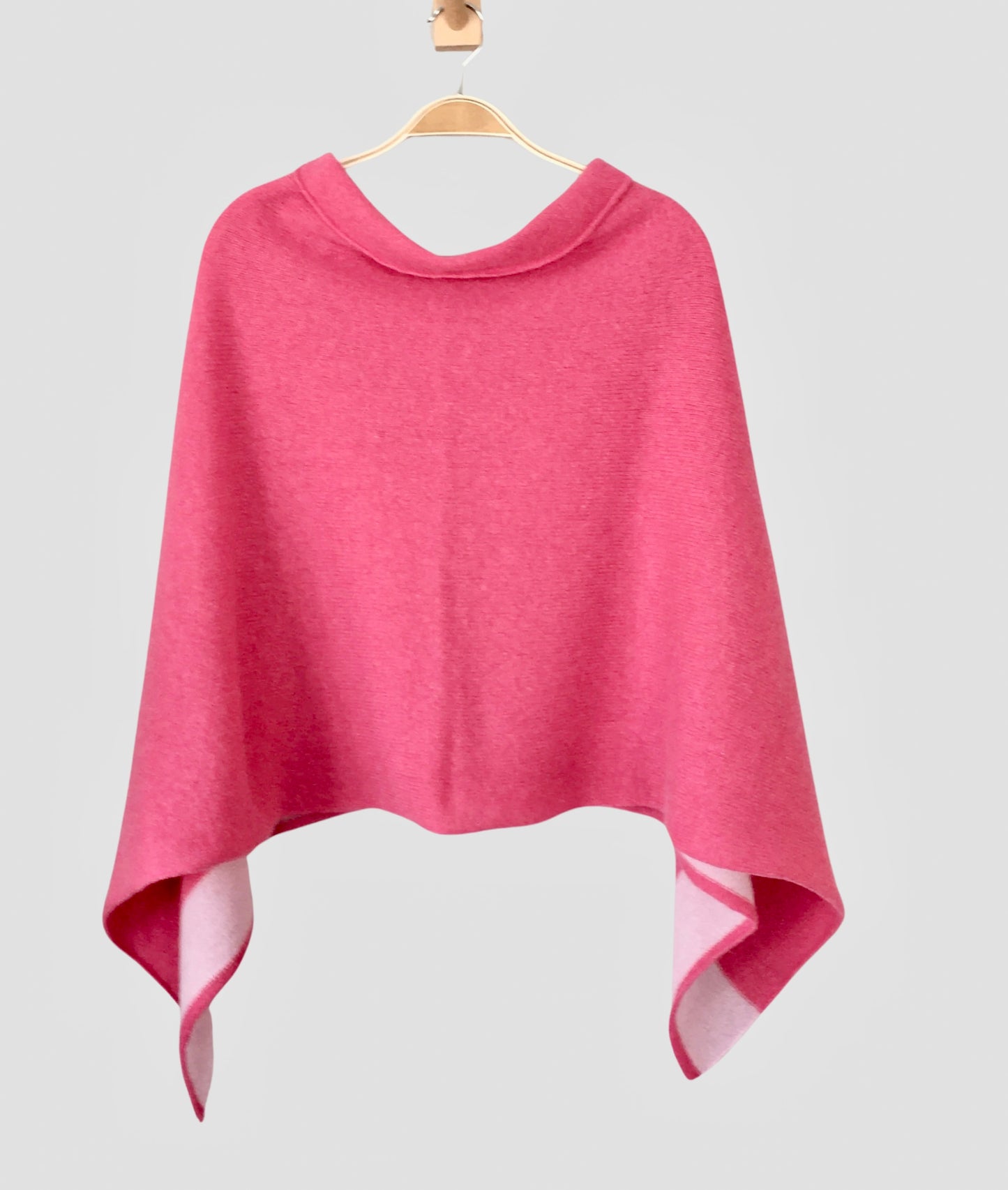 Poncho fuchsia pink with blush pink border merino lambswool