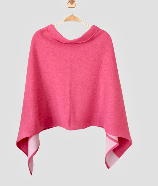 Poncho fuchsia pink with blush pink border merino lambswool