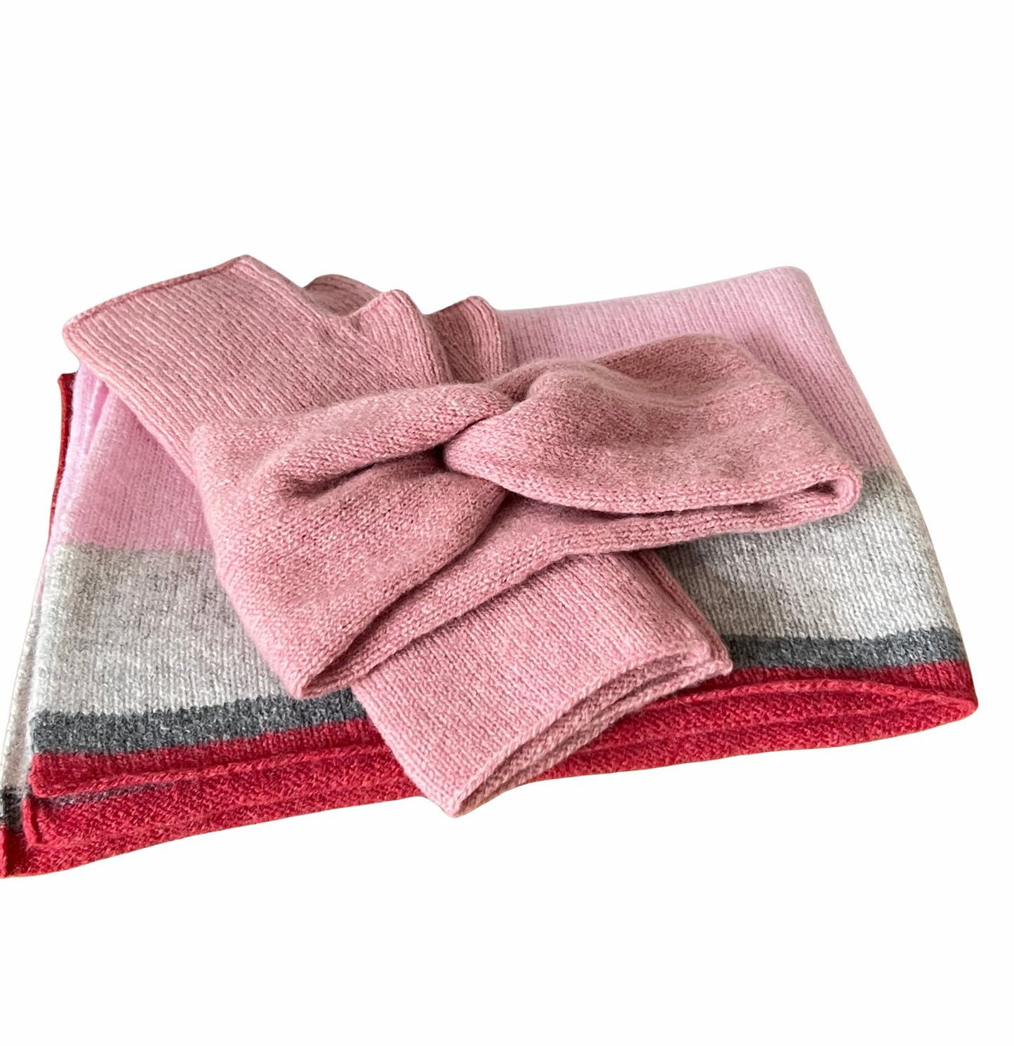 Scarf Wrap Shawl in pink stripes with touch of grey soft merino lambswool