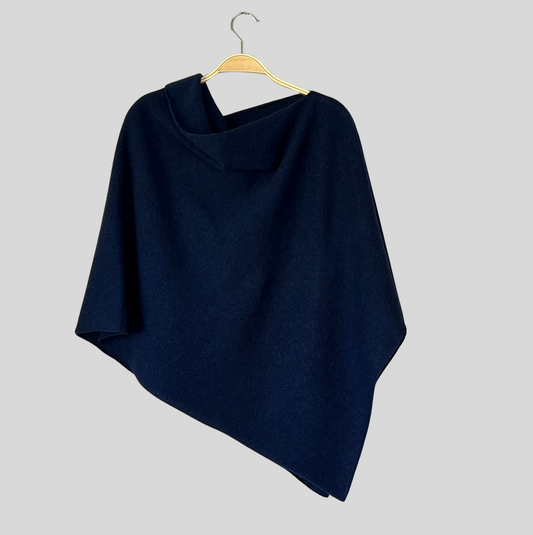 Poncho indigo blue merino lambswool