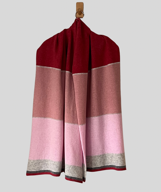 Scarf Wrap Shawl in pink stripes with touch of grey soft merino lambswool