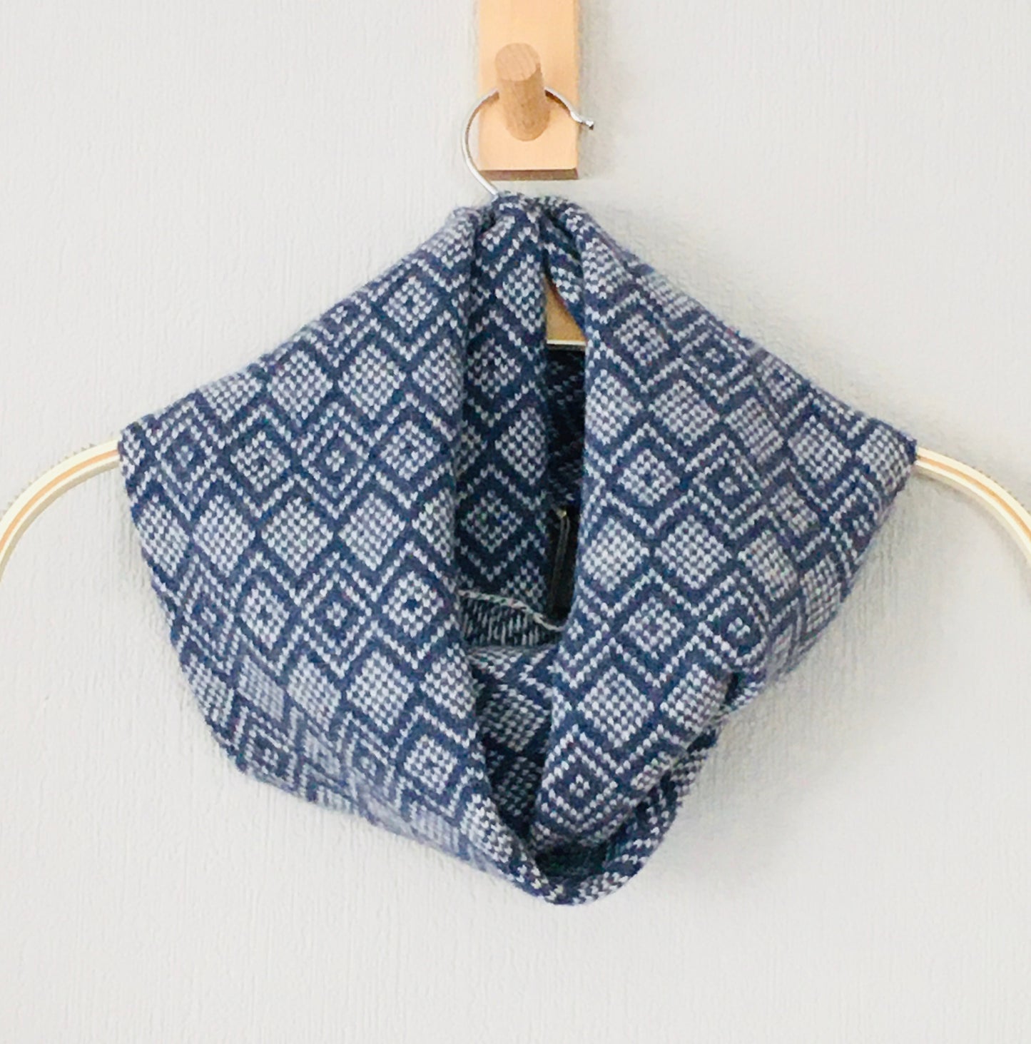 Snood - Infinity Scarf Soft Merino Lambswool Scandi Scarf Indigo Blue and Cream