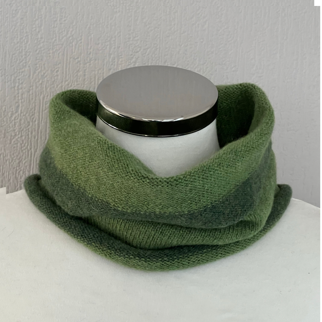 Snood - Unisex knitted soft merino lambswool light weight neck warmer with contrast trim