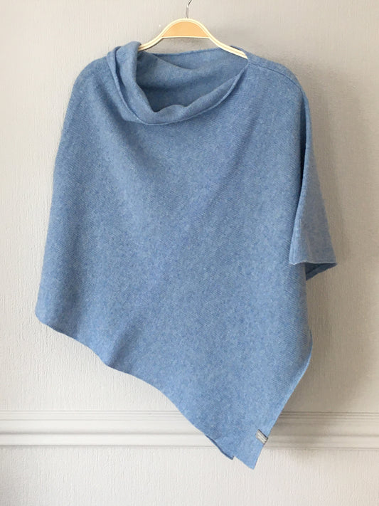 Poncho light blue merino lambswool