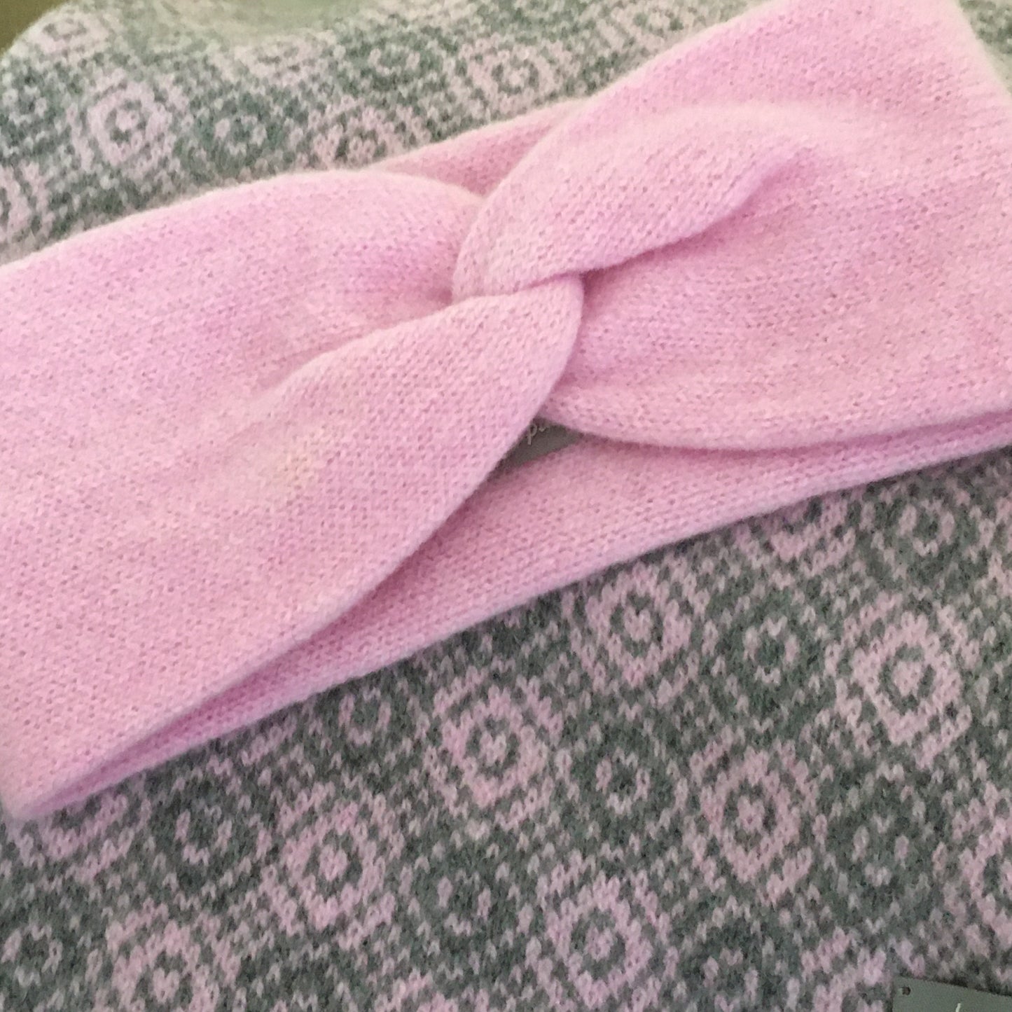 Snood Infinity Scarf and Headband Soft Merino Lambswool Pink and Grey