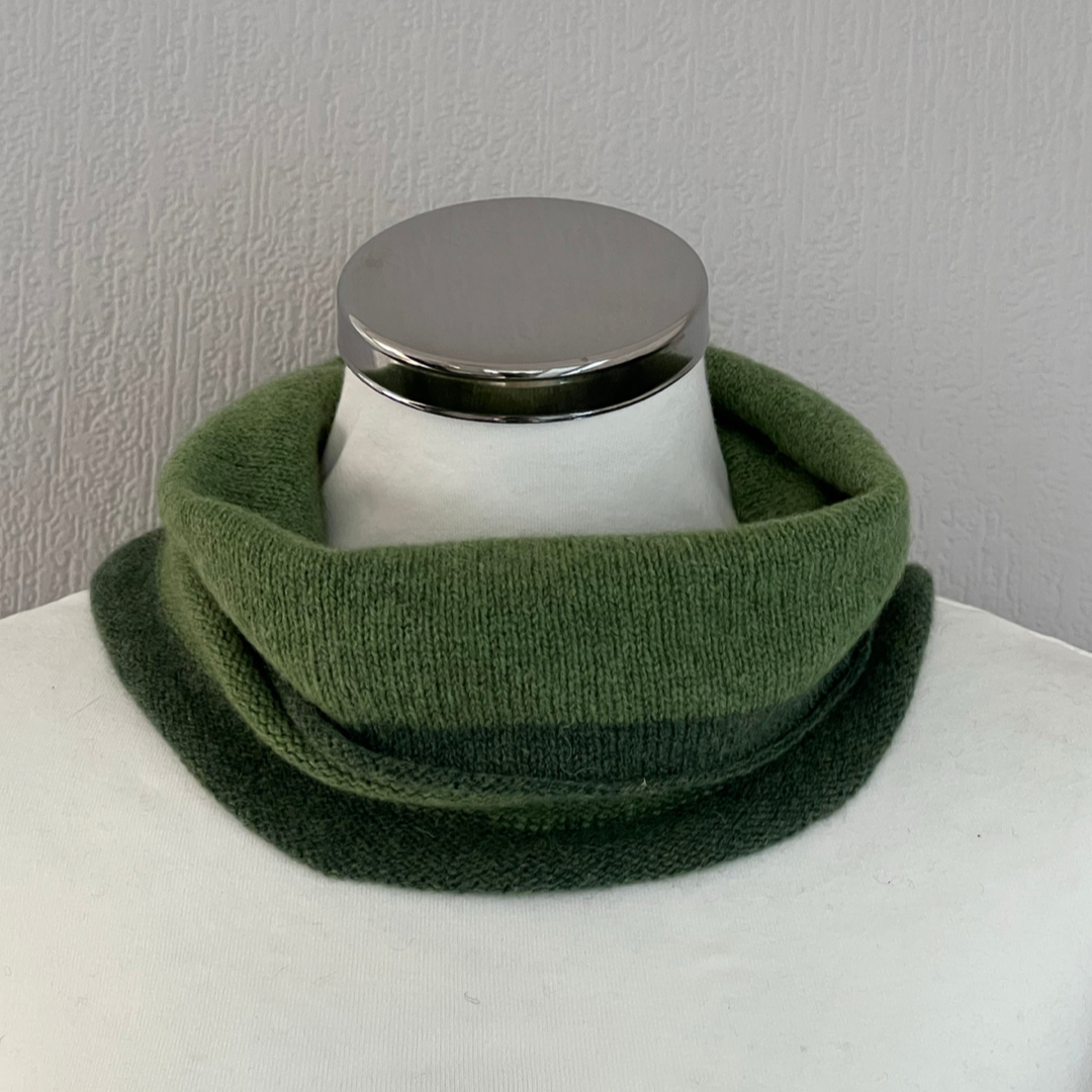 Snood - Unisex knitted soft merino lambswool light weight neck warmer with contrast trim