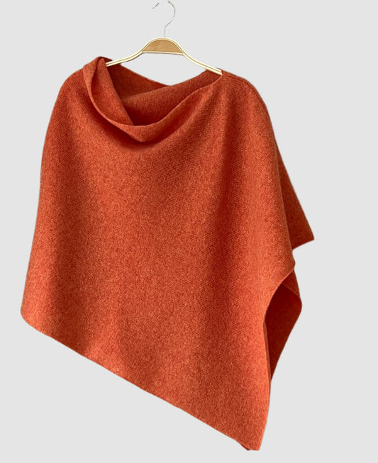 FinesseKnits Orange poncho wrap merino lambswool