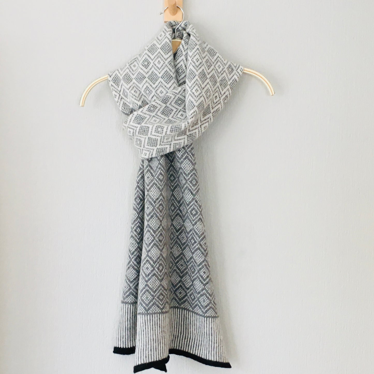 Scarf -soft merino lambswool Scandi scarf in cream and uniform grey