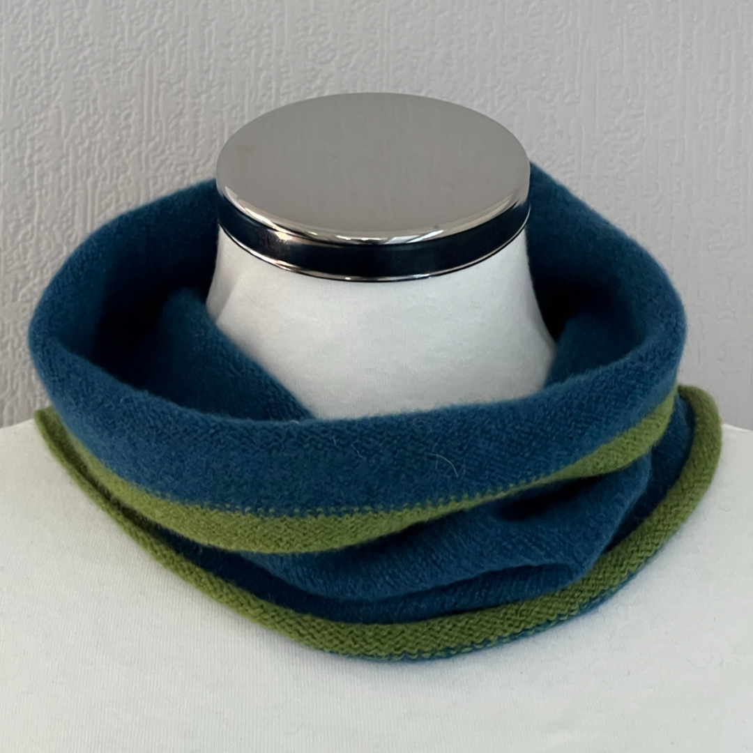 Snood - Unisex knitted soft merino lambswool light weight neck warmer with contrast trim