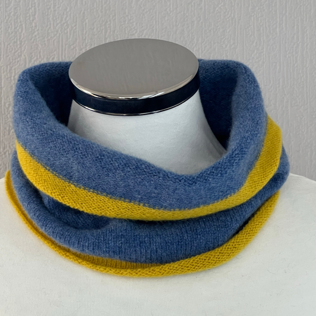 Snood - Unisex knitted soft merino lambswool light weight neck warmer with contrast trim