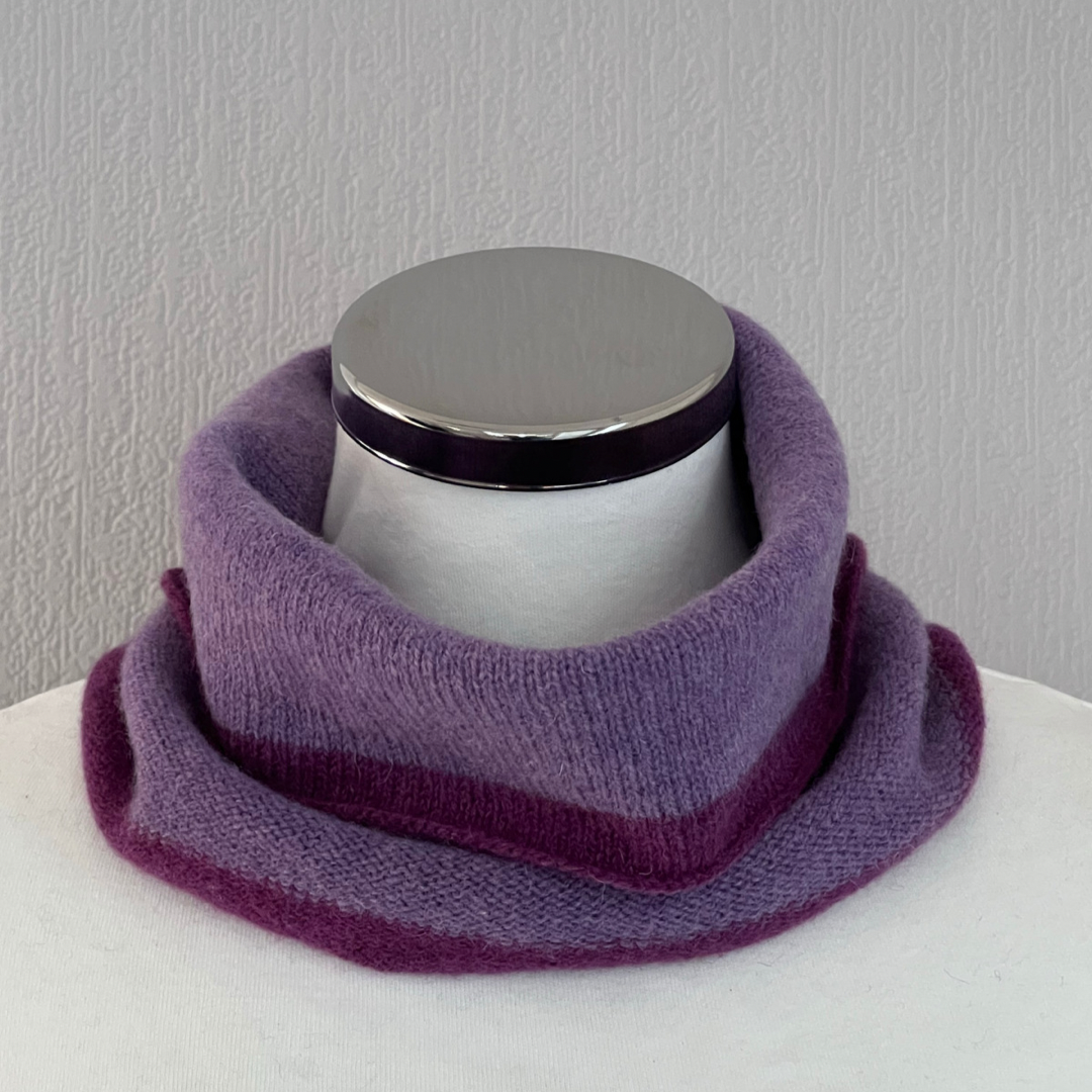 Snood - Unisex knitted soft merino lambswool light weight neck warmer with contrast trim