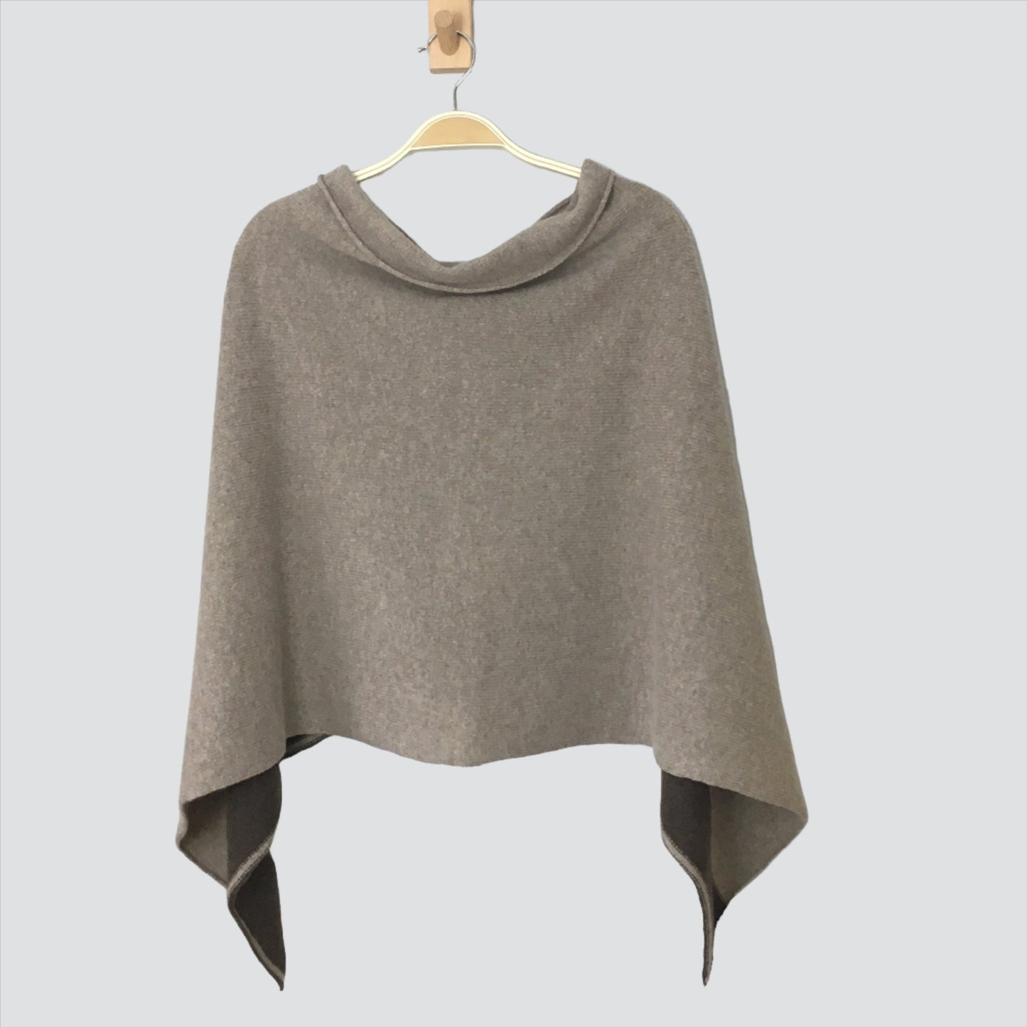 Poncho light mushroom with dark brown border merino lambswool