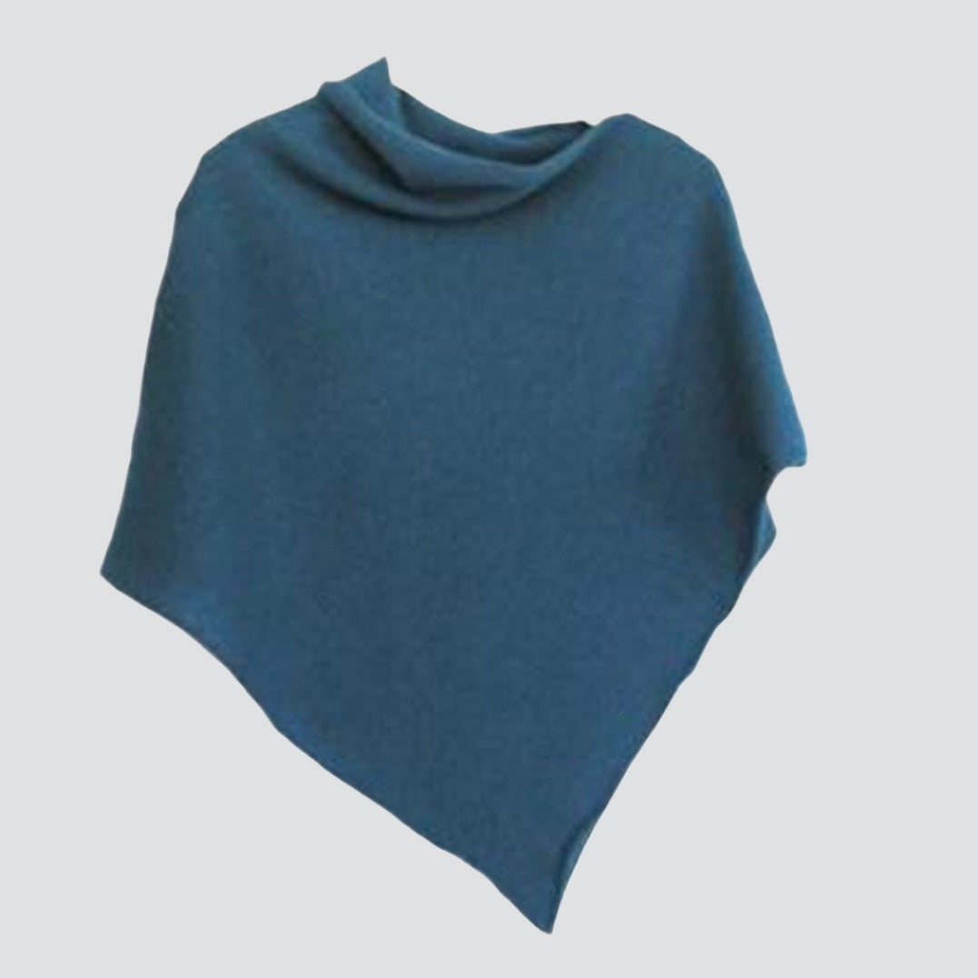 Poncho Neptune blue merino lambswool