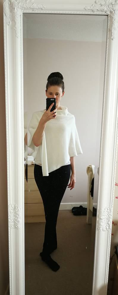 Poncho natural white merino lambswool