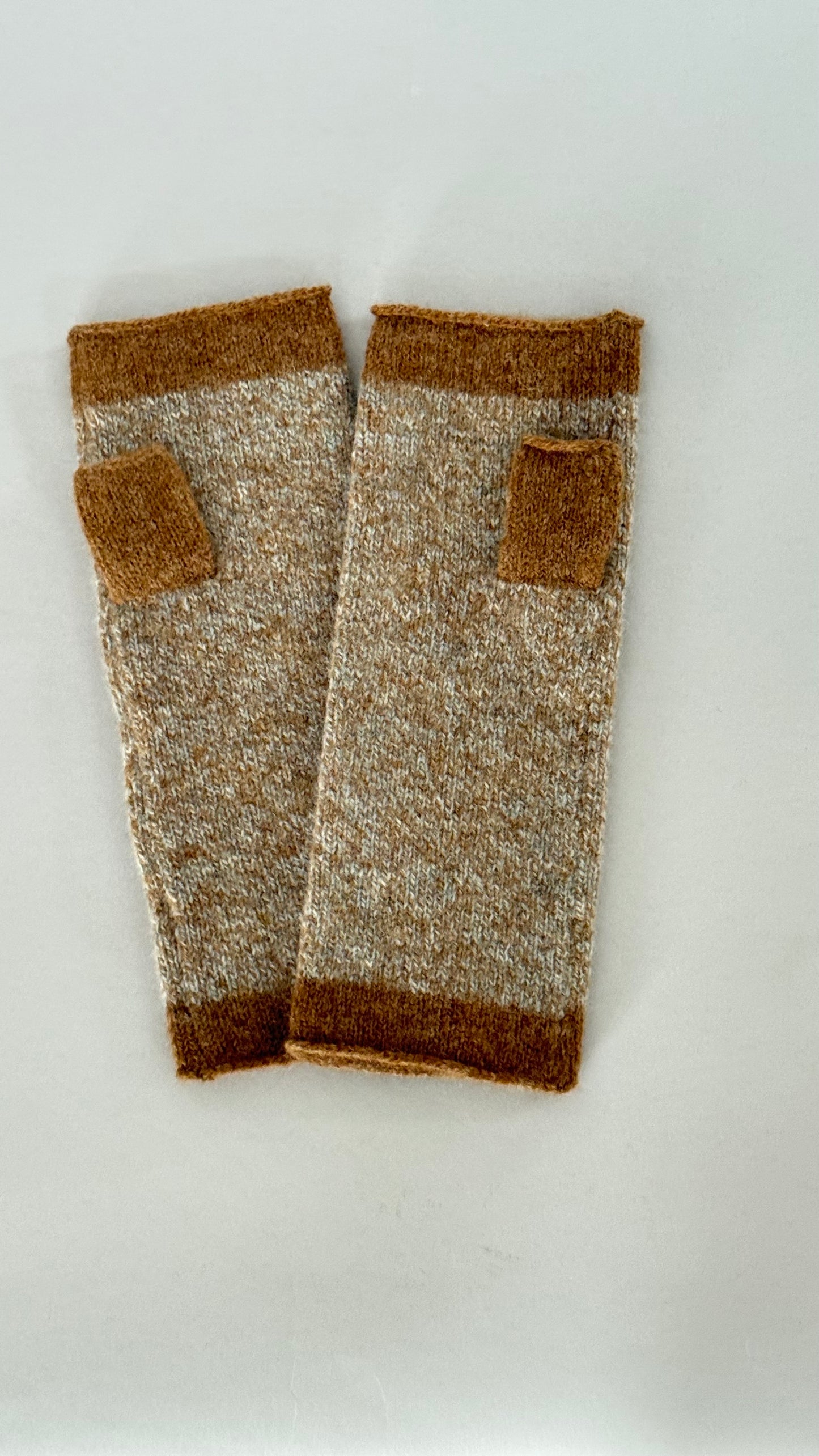Mittens - Knitted fingerless marled mittens with contrast trims