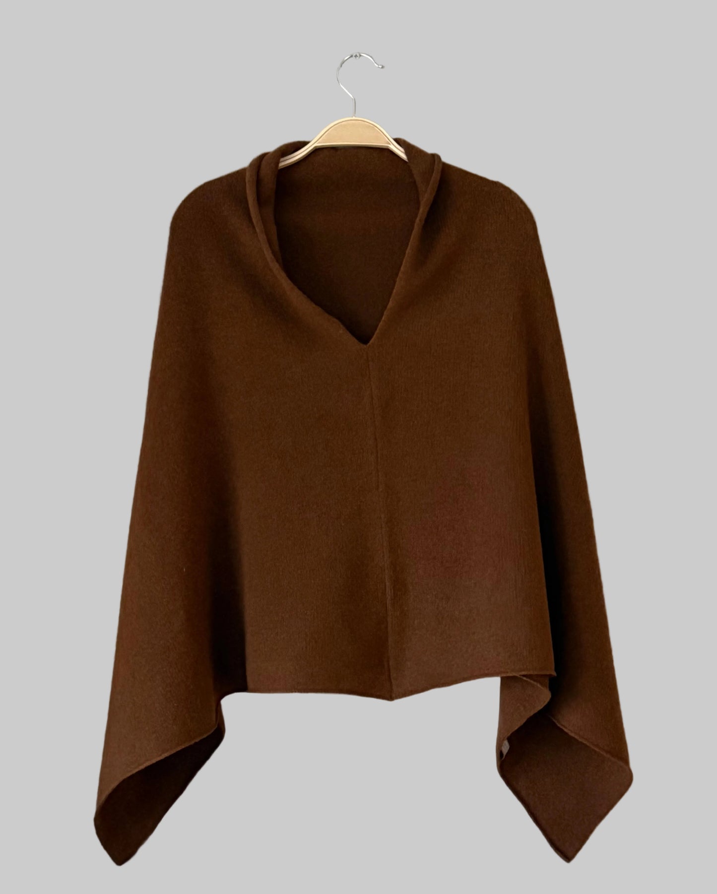Poncho chocolate brown merino lambswool