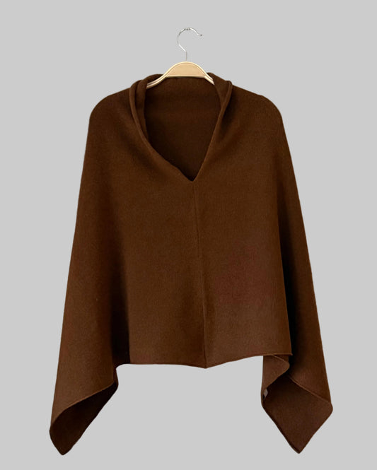 Poncho chocolate brown merino lambswool
