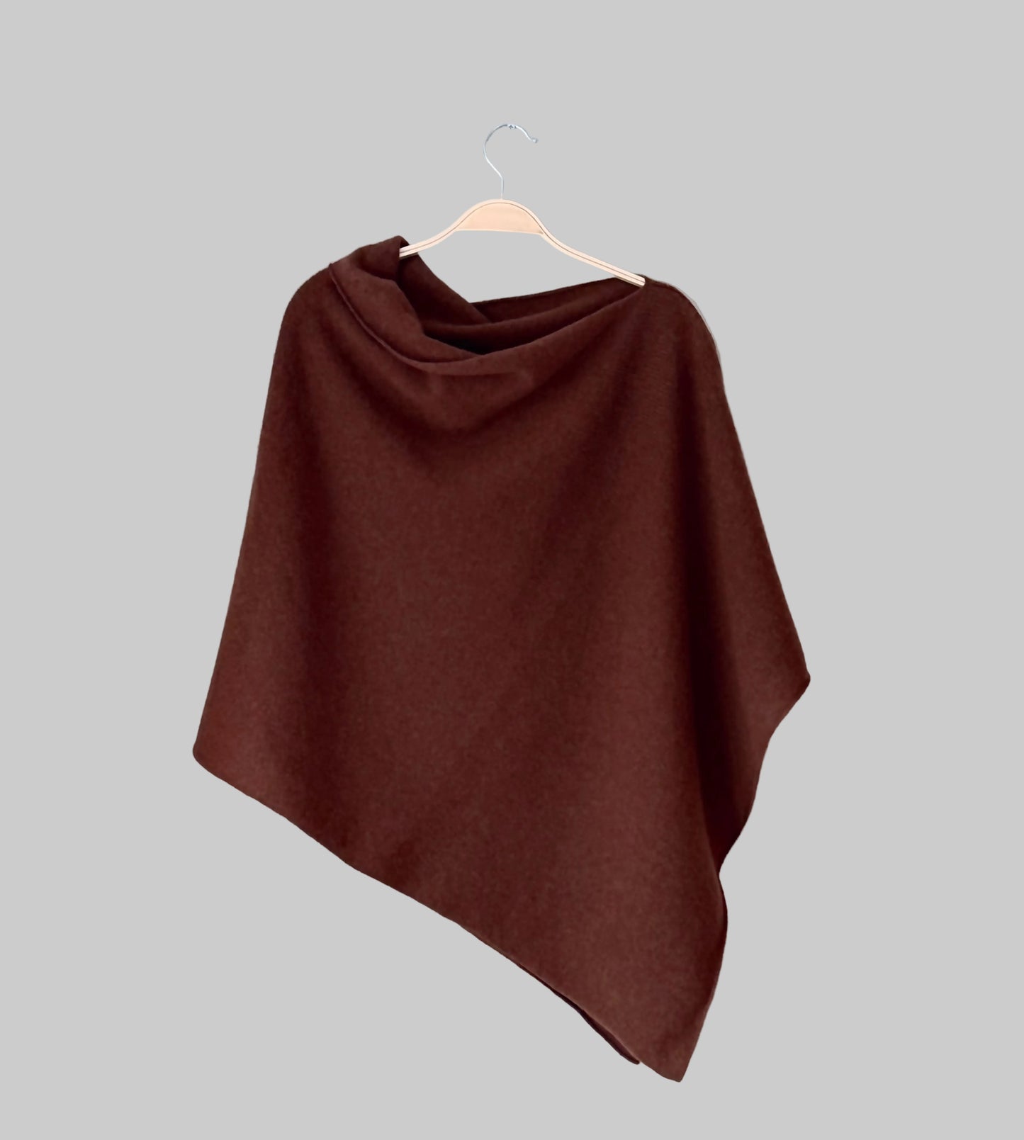 Poncho chocolate brown merino lambswool