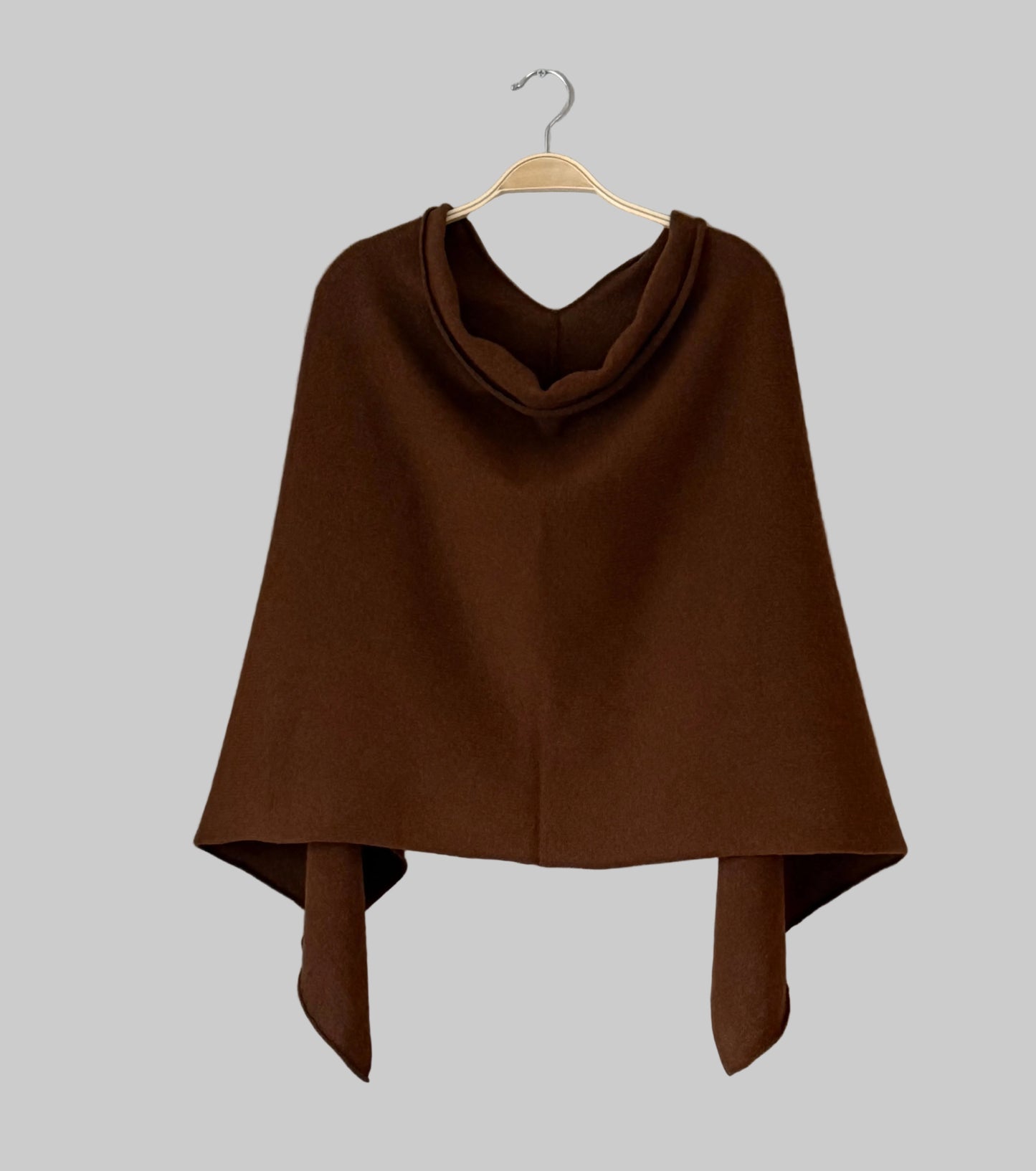 Poncho chocolate brown merino lambswool