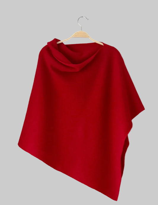 Poncho poppy red merino lambswool