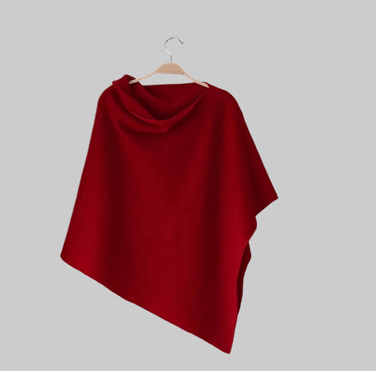 Poncho poppy red merino lambswool