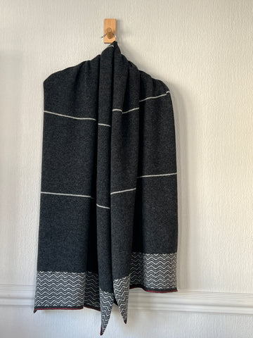 Scarf Wrap Shawl nearly black with silver grey drift patten and stripes