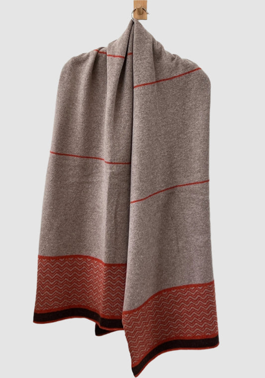 FinesseKnits shawl scarf merino lambswool light mushroom brown with ember wave pattern 