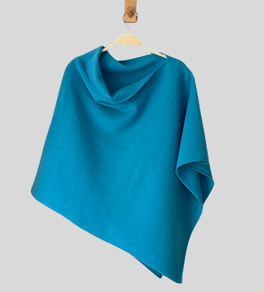 Poncho turquoise blue merino lambswool
