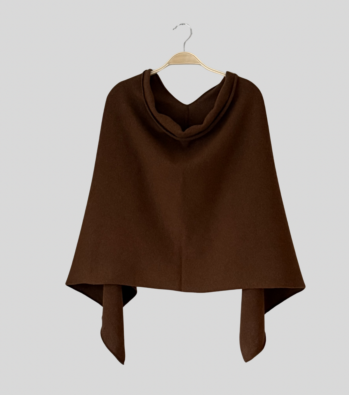 Poncho chocolate brown merino lambswool
