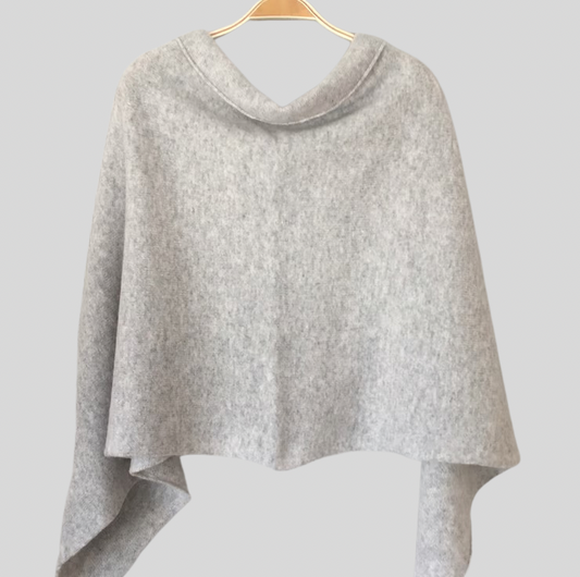 Poncho silver grey merino lambswool