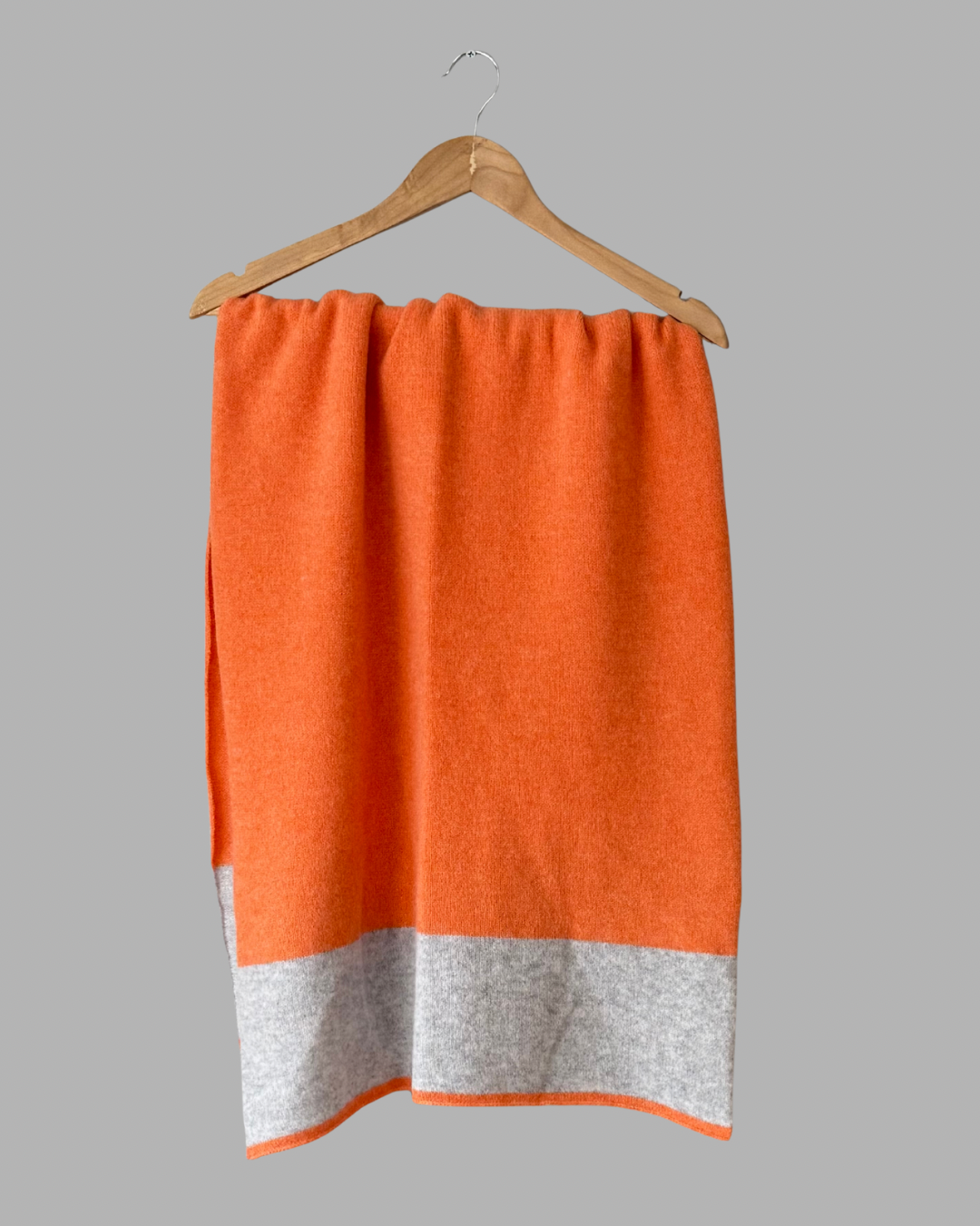 Shawl scarf wrap orange with silver grey end border merino lambswool