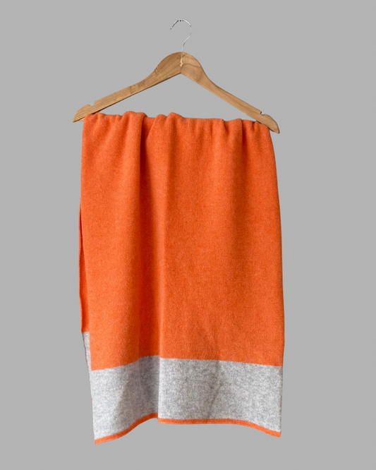 Shawl scarf wrap orange with silver grey end border merino lambswool