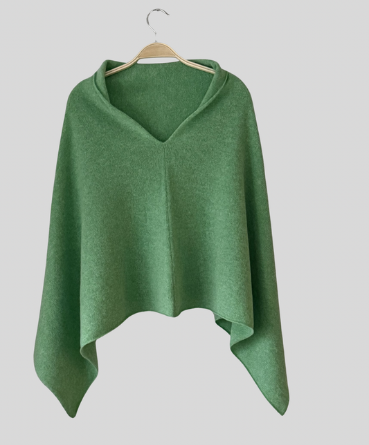Poncho spring time green merino lambswool