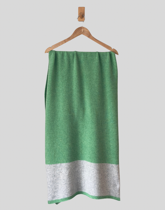 Shawl scarf wrap spring time green with silver grey border merino lambswool