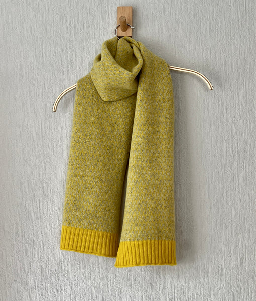 Scarf - super soft merino lambswool Nordic scarf in marled brass yellow and silver grey