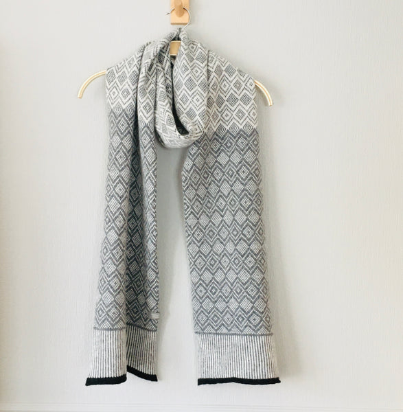 Scarf -soft merino lambswool Scandi scarf in cream and uniform grey