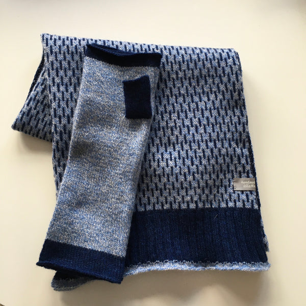 Scarf - super soft merino lambswool Nordic scarf in marled jeans blue and silver grey