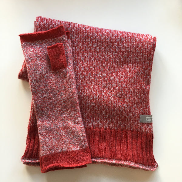 Scarf - super soft merino lambswool Nordic scarf in marled berry red and silver grey