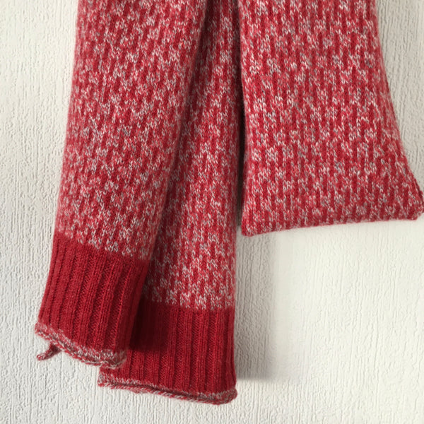 Scarf - super soft merino lambswool Nordic scarf in marled berry red and silver grey